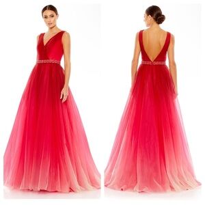 MAC DUGGAL BEADED BELT WRAP OVER SLEEVELESS BALLGOWN NWT SIZE 16